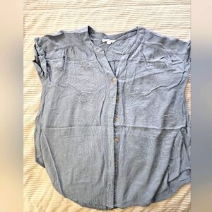 Mine Casual Dusty Blue Button-Up Top Size L 100% RAYON